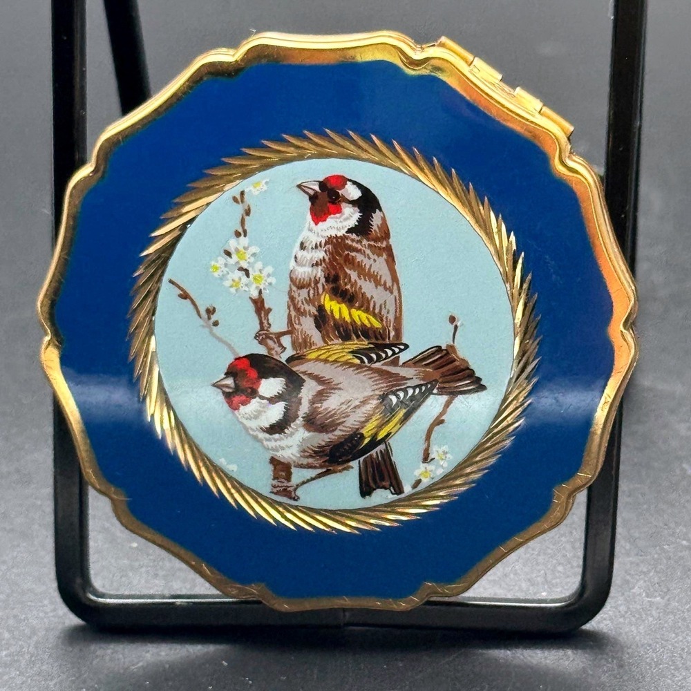 Goldfinch Bird Stratton Powder Compact Women OS Blue Enamel Vintage 1950 England